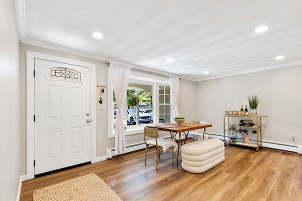 Dining room, Interior, Recessed Lighting, Wood Texture Flooring