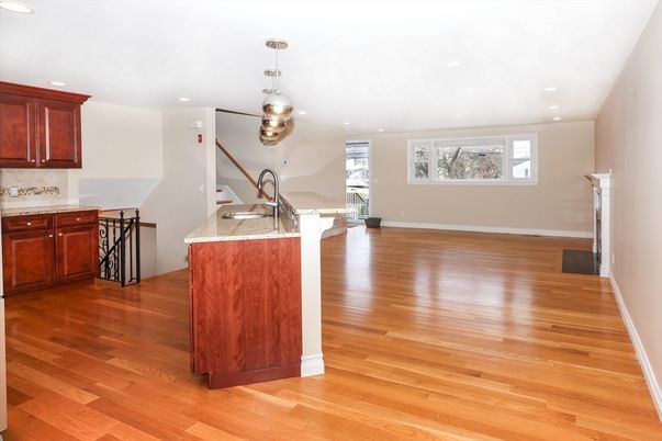 Interior, Kitchen, Pendant Lights, Recessed Lighting, Wood Texture Flooring