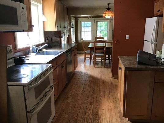 Dining room, Interior, Kitchen, Pendant Lights, Wood Texture Flooring