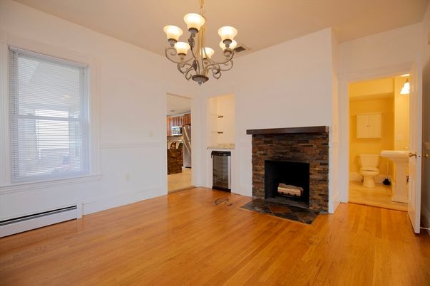Chandelier, Empty room, Fireplace, Interior, Wood Texture Flooring