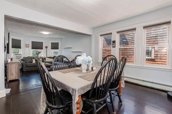 Dining room, Interior, Recessed Lighting, Wood Texture Flooring