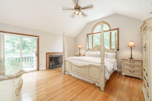 Bedroom, Fireplace, Interior, Wood Texture Flooring