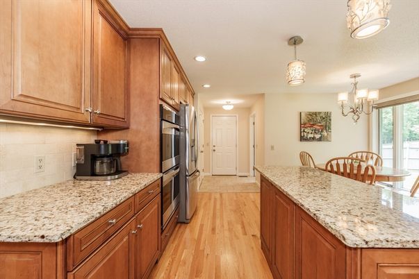 Chandelier, Dining room, Interior, Kitchen, Recessed Lighting, Wood Texture Flooring