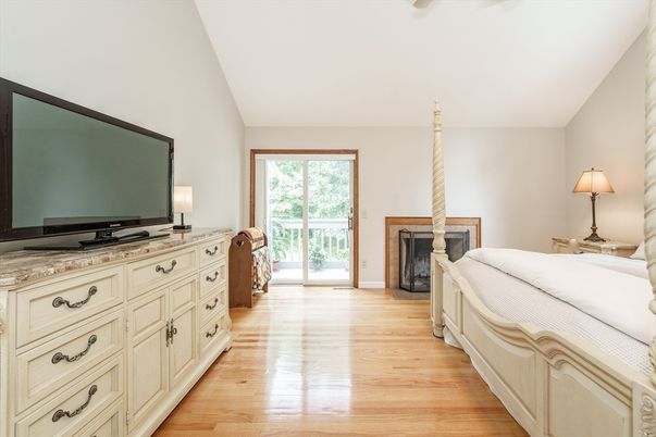 Bedroom, Fireplace, Interior, Wood Texture Flooring