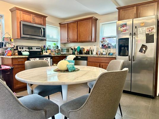Dining room, Interior, Kitchen, Stainless Steel Appliances, Wood Texture Flooring