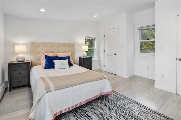 Bedroom, Interior, Recessed Lighting, Wood Texture Flooring
