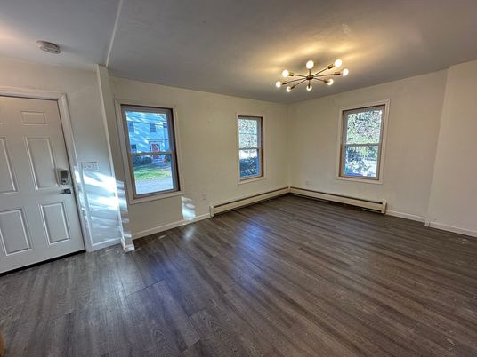 Empty room, Interior, Pendant Lights, Wood Texture Flooring