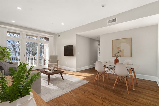 Dining room, Interior, Recessed Lighting, Wood Texture Flooring