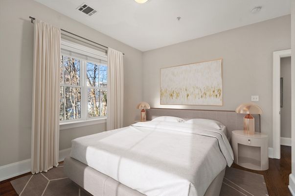 Bedroom, Interior, Recessed Lighting, Wood Texture Flooring