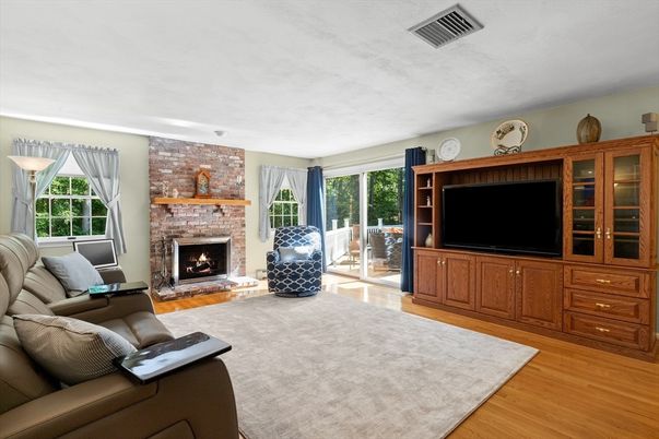 Fireplace, Interior, Living room, Stone Walls, Wood Texture Flooring