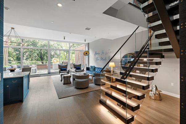 Interior, Living room, Pendant Lights, Recessed Lighting, Wood Texture Flooring