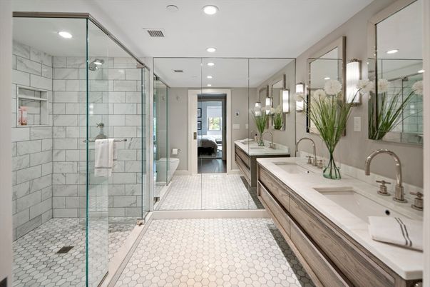 Bathroom, Dual Sink Vanities, Glass Shower, Interior, Recessed Lighting
