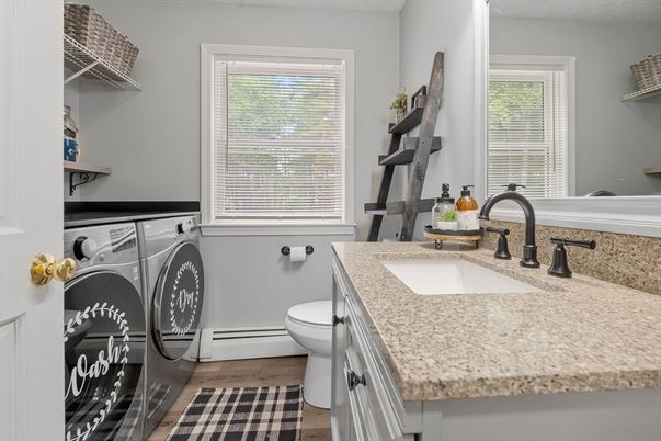 Bathroom, Interior, Washer, Wood Texture Flooring