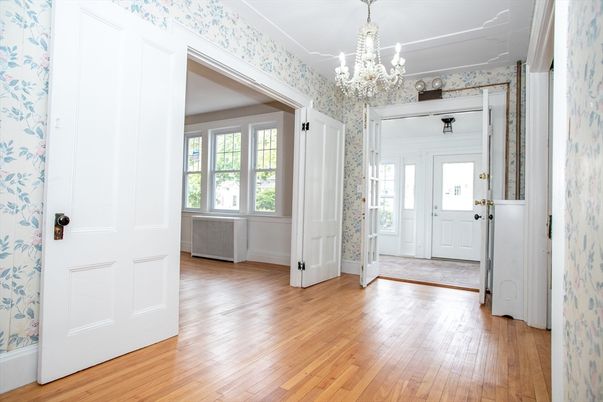 Chandelier, Empty room, Interior, Wood Texture Flooring