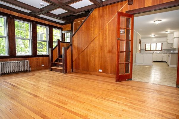 Empty room, Interior, Kitchen, Wood Texture Flooring, Wooden Walls