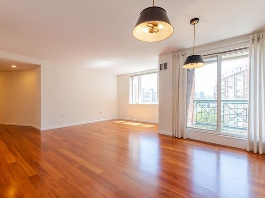 Empty room, Interior, Pendant Lights, Recessed Lighting, Wood Texture Flooring