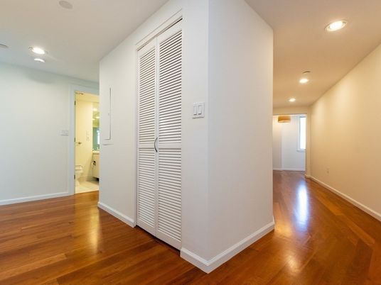 Bathroom, Empty room, Interior, Recessed Lighting, Wood Texture Flooring