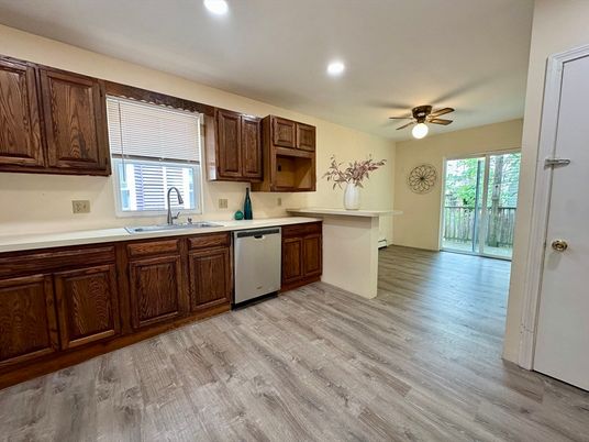 Interior, Kitchen, Recessed Lighting, Wood Texture Flooring