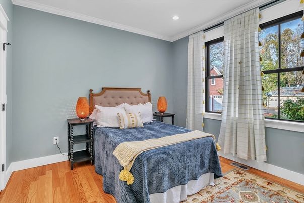 Bedroom, Interior, Recessed Lighting, Wood Texture Flooring