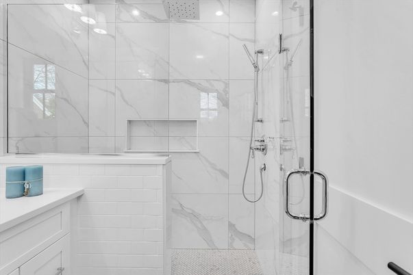 Bathroom, Glass Shower, Interior, Marble Walls