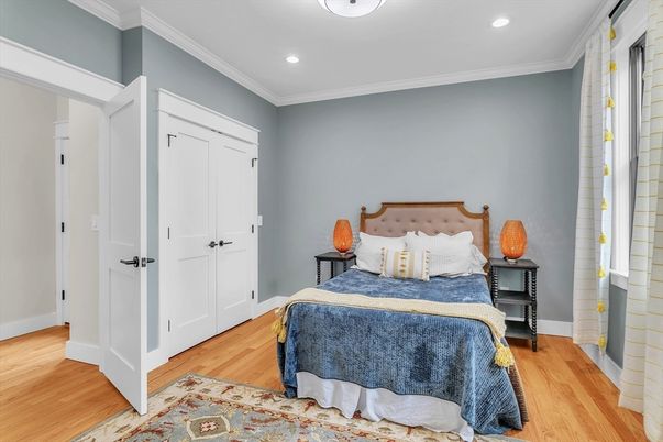 Bedroom, Interior, Recessed Lighting, Wood Texture Flooring
