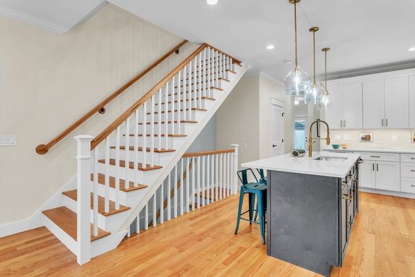 Interior, Kitchen, Pendant Lights, Recessed Lighting, Wood Texture Flooring