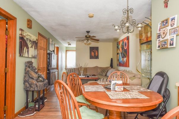 Chandelier, Dining room, Interior, Wood Texture Flooring