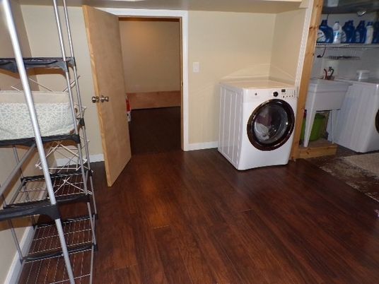 Interior, Washer, Wood Texture Flooring