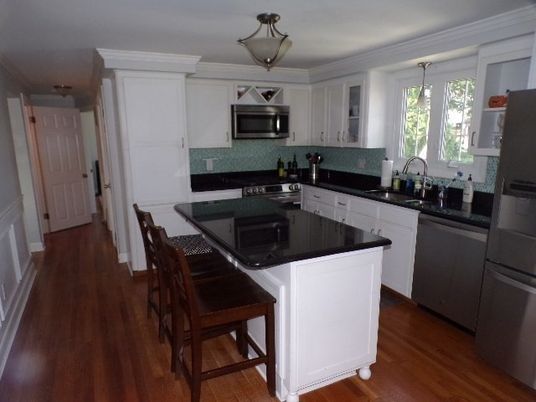 Interior, Kitchen, Pendant Lights, Stainless Steel Appliances, Wood Texture Flooring