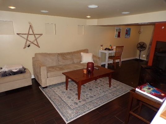 Dining room, Interior, Living room, Recessed Lighting, Wood Texture Flooring