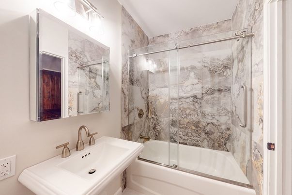 Bathroom, Glass Shower, Interior, Marble Walls