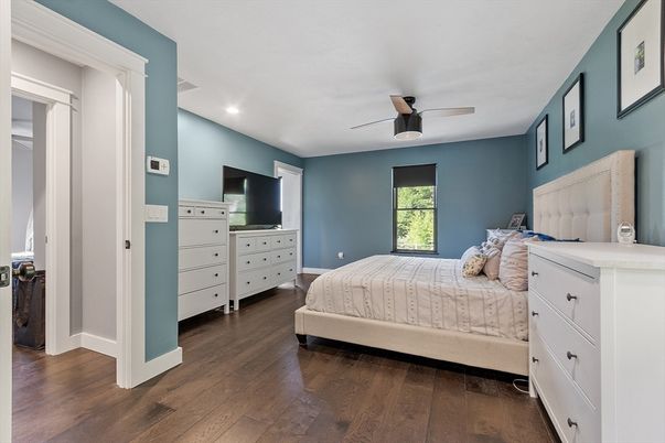 Bedroom, Interior, Recessed Lighting, Wood Texture Flooring
