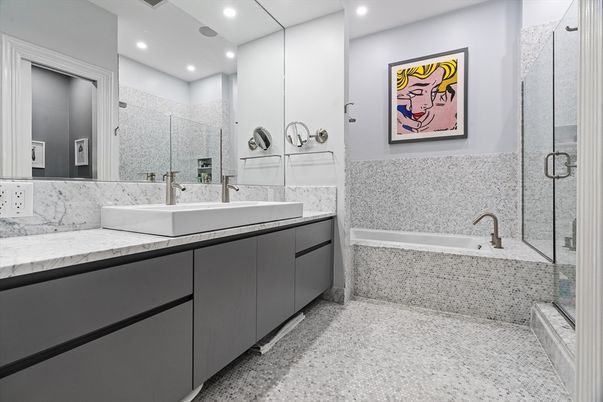 Bathroom, Dual Sink Vanities, Glass Shower, Interior, Recessed Lighting