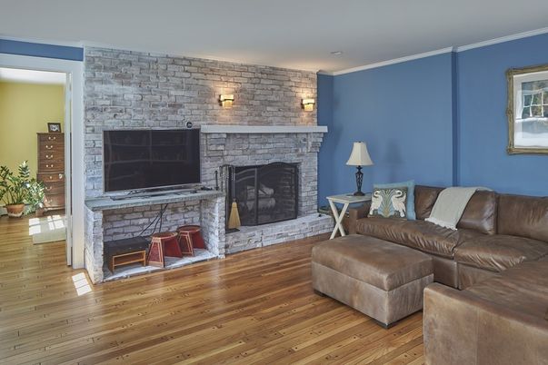 Fireplace, Interior, Living room, Stone Walls, Wood Texture Flooring
