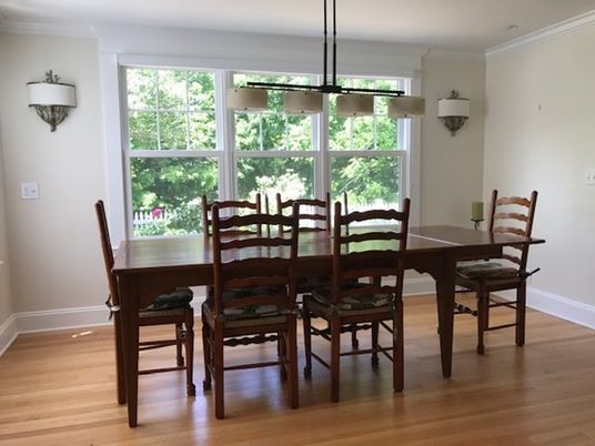 Dining room, Interior, Pendant Lights, Wood Texture Flooring