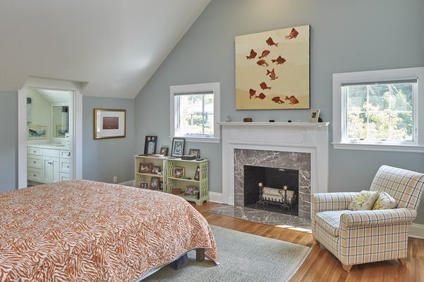 Bedroom, Fireplace, Interior, Wood Texture Flooring