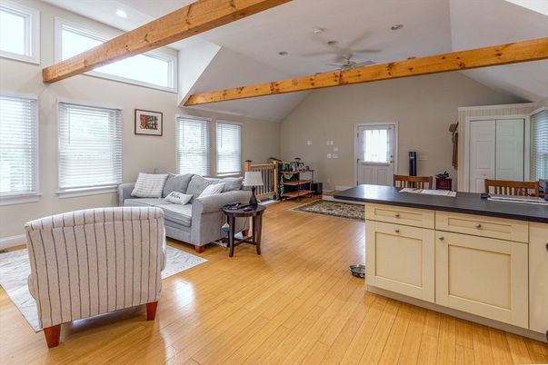 Interior, Living room, Recessed Lighting, Wooden Beams, Wood Texture Flooring