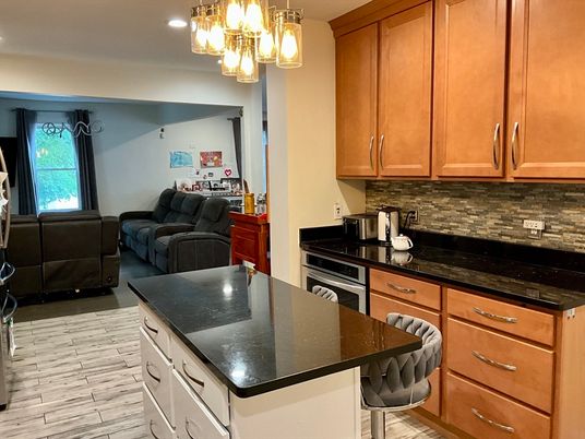 Chandelier, Interior, Kitchen, Recessed Lighting, Wood Texture Flooring