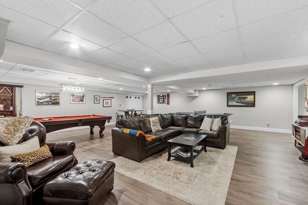 Billiard Table, Game Room, Interior, Living room, Recessed Lighting, Wood Texture Flooring
