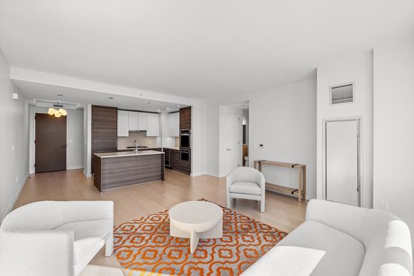 Interior, Kitchen, Living room, Recessed Lighting, Stainless Steel Appliances, Wood Texture Flooring