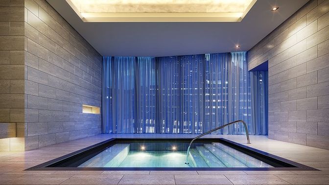 Interior, Pool, Recessed Lighting, Stone Walls, Wooden Walls