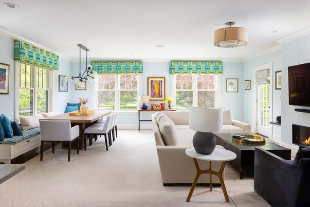 Dining room, Fireplace, Interior, Living room, Pendant Lights, Recessed Lighting