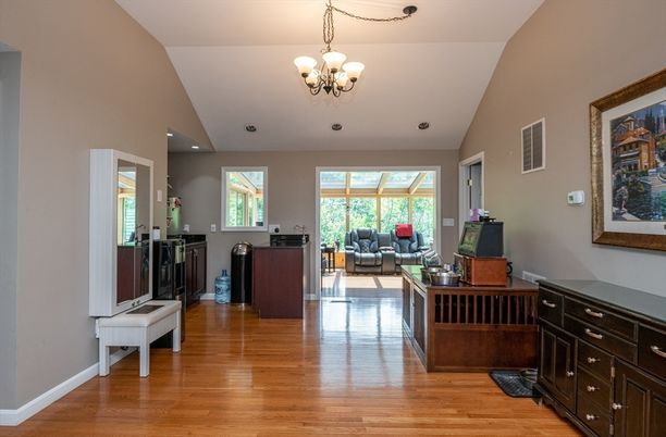 Chandelier, Interior, Living room, Recessed Lighting, Wood Texture Flooring