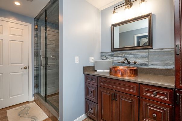 Bathroom, Glass Shower, Interior, Recessed Lighting