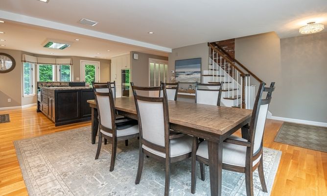 Dining room, Interior, Recessed Lighting, Wood Texture Flooring