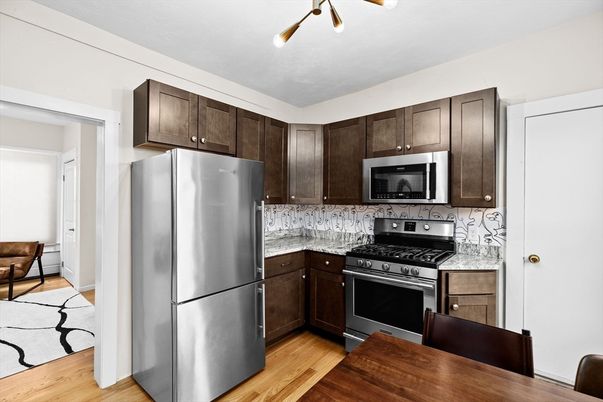 Interior, Kitchen, Stainless Steel Appliances, Wood Texture Flooring