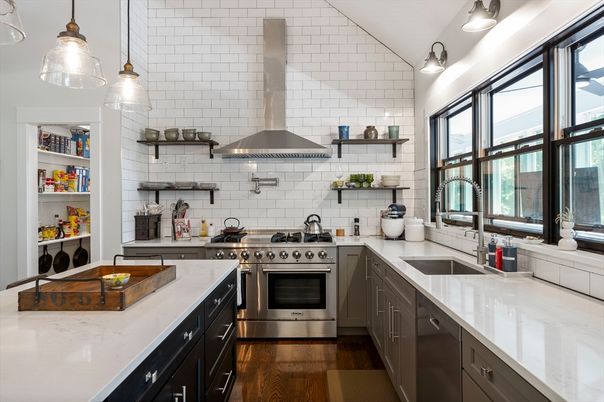 Interior, Kitchen, Pendant Lights, Stainless Steel Appliances, Wood Texture Flooring
