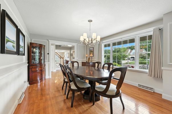 Chandelier, Dining room, Interior, Wood Texture Flooring