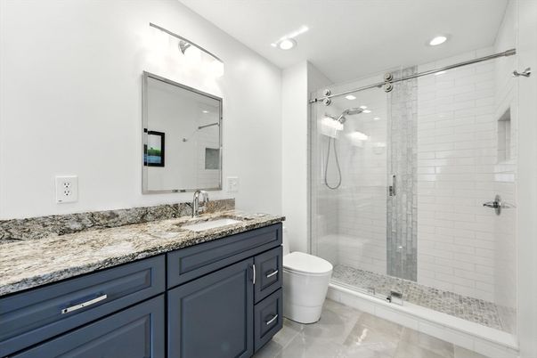Bathroom, Dual Sink Vanities, Glass Shower, Interior, Recessed Lighting