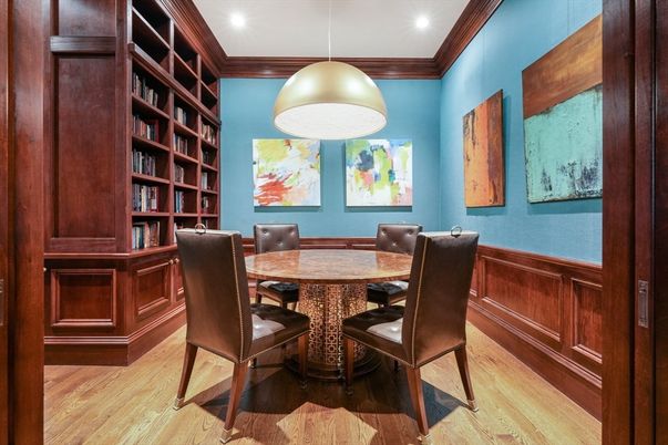 Dining room, Interior, Pendant Lights, Recessed Lighting, Wood Texture Flooring